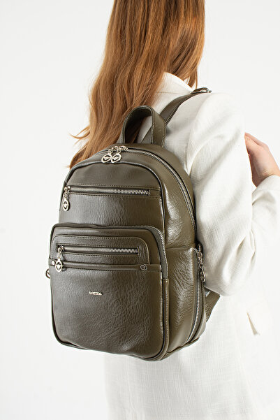 MEGA ÇANTA Women's Casual Leather Backpack Multi-Compartment