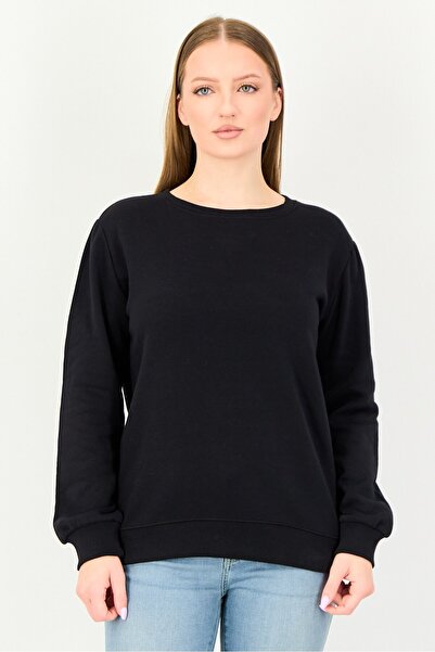 French Connection Women Crew Neck Long Sleeve Plain Sweatshirt, Black
