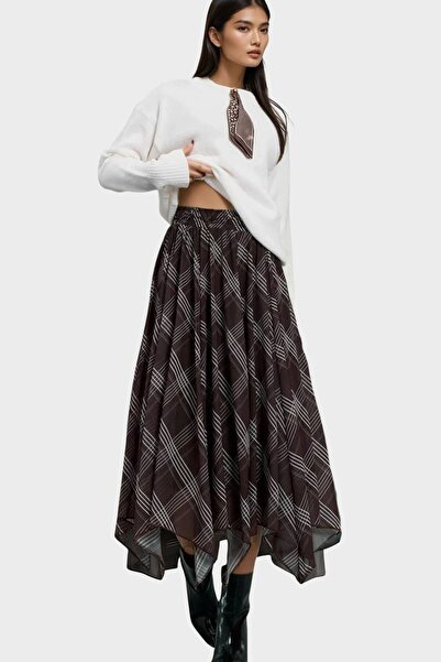 Trend Alaçatı Stili Women's Brown High Waist Lined Maxi Length Chiffon Skirt ...