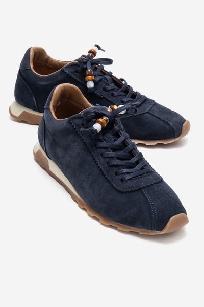 LuviShoes Brea Navy Blue Suede Genuine Leather Beaded Women's Casual Sneaker
