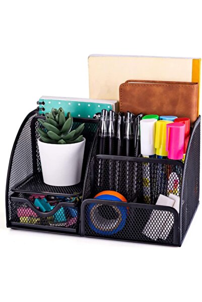 Generic Desk Organizer Mesh Pen Holder with Drawer | Metal Desktop Caddy with...
