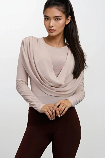 Trend Alaçatı Stili Women's Stone Crew Neck Degaje Designed Sandy Blouse Alc-...