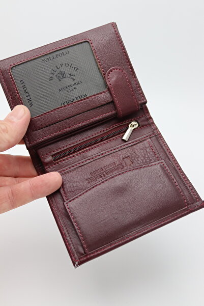 willpolo Genuine Leather Women's and Men's Burgundy Wallets and Card Holder V...