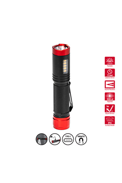 İzeltaş 1000 Lümen Profesyonel LED El Feneri - Mıknatıslı ve Type-C Şarjlı IP...