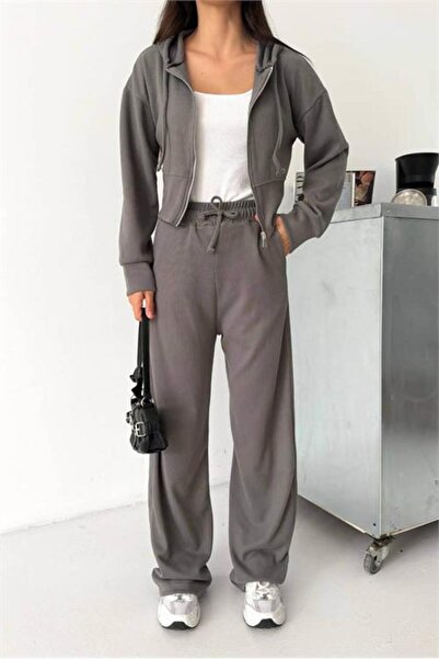 Neşeli Butik Women's Mink Zipper Hooded Modal Tracksuit Set Nbnp022