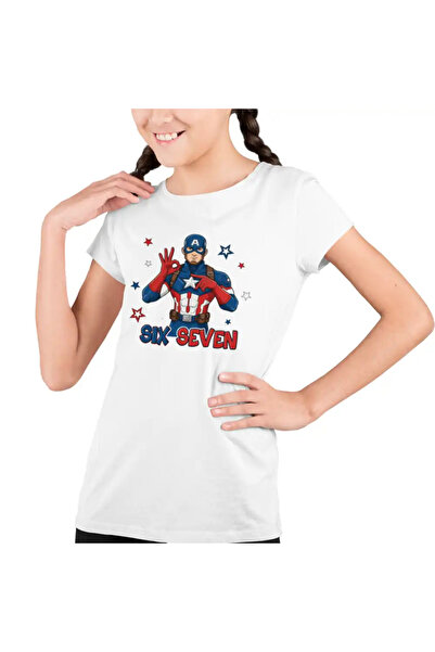 OEM Kids Girls' Six Seven Captain America 67 Marvel Superhero T-Shirt
