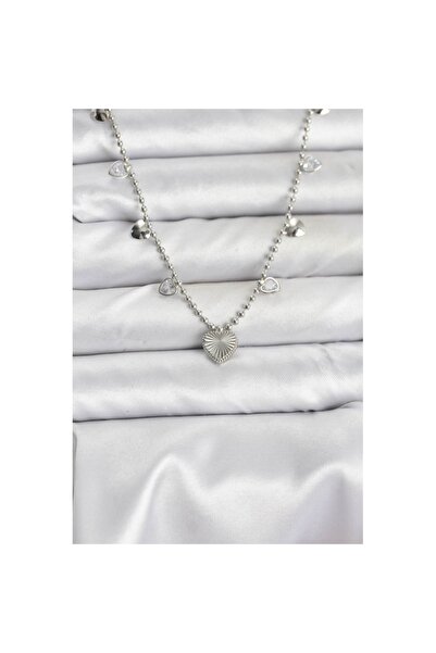 Skygo قلادة نسائية على شكل قلب من النحاس الفضي - TJ-BKO10653
