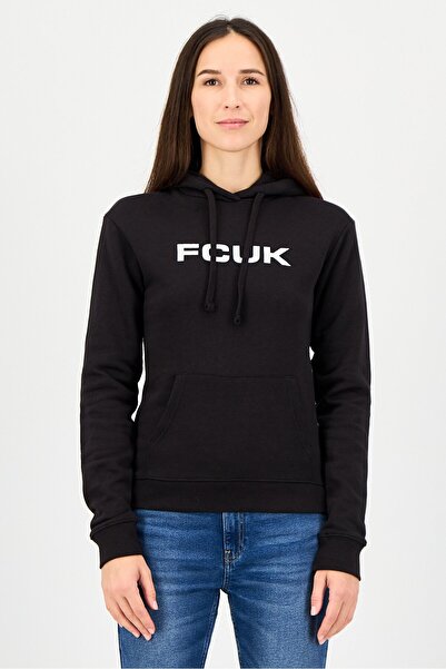 French Connection Women Graphic Print Long Sleeve Hoodies, Black