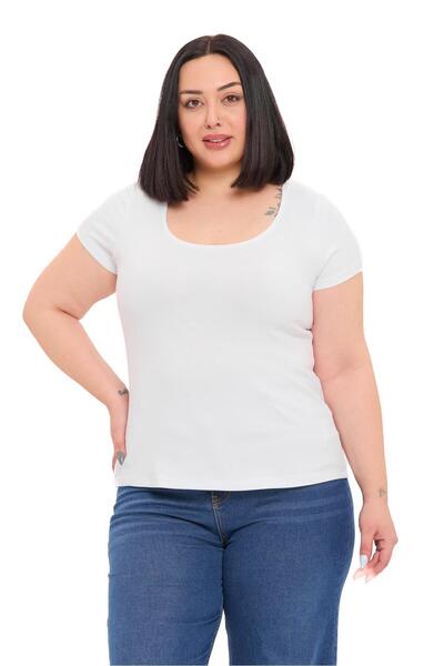 DISENTIS MODEST Plus Size U-Neck Short Sleeve Viscose White Bodysuit