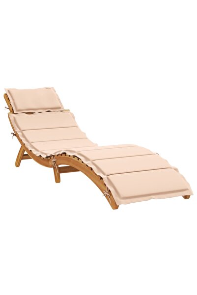 vidaxl Sun Lounger with Cushion Beige Solid Wood Acacia