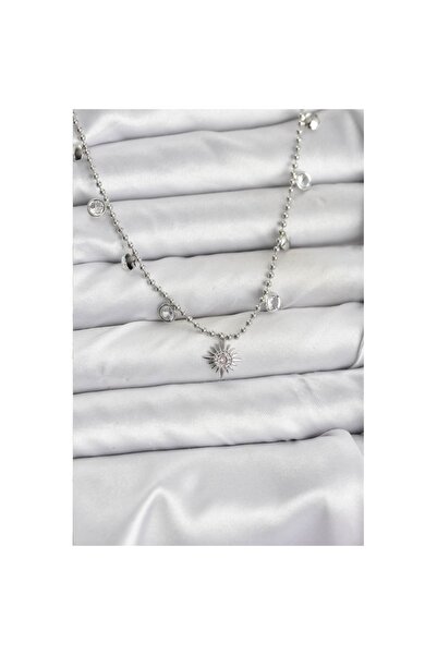 Skygo قلادة نسائية من حجر الزركون موديل نجمة القطب بلون نحاسي فضي - TJ-BKO10658