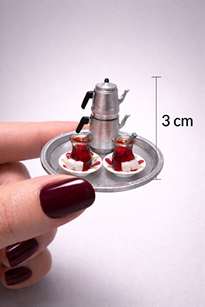Minyatür Dünyam Minyatür Çay Seti Maketi - 1 Çaydanlık, 2 Çay bardağı ve Teps...