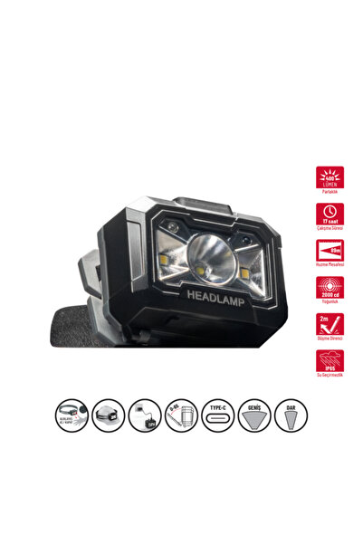 İzeltaş 400 Lümen Hareket Sensörlü LED Kafa Feneri - Type-C Şarjlı IP65 Su Ge...