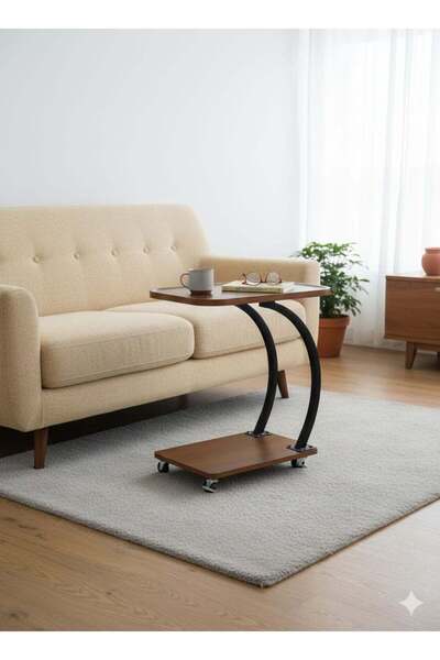 Generic Modren Style Movable Sofa Side Table with Wheels, C-Shaped End Table ...