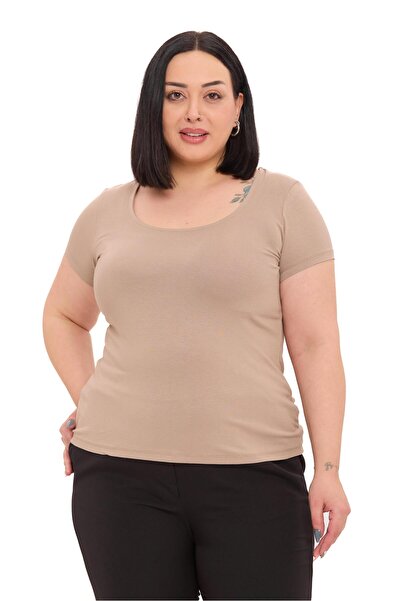 DISENTIS MODEST Plus Size U-Neck Short Sleeve Viscose Mink Bodysuit