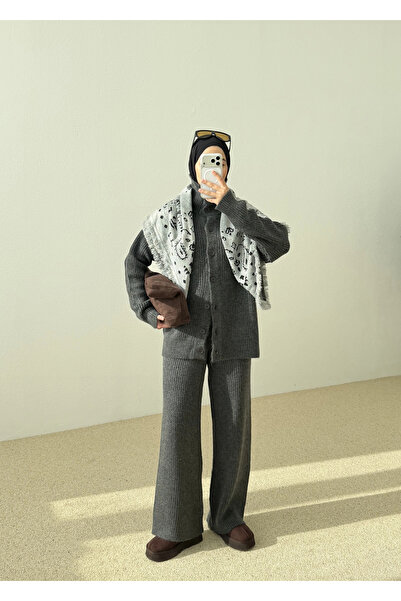 MODA AKSA Mock Neck Knitwear Set Anthracite