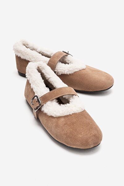 LuviShoes Guin Earth Suede Genuine Leather Plush Detailed Belted Women's Ball...