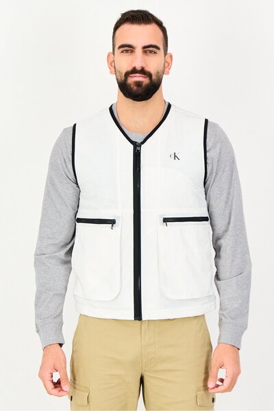 Calvin Klein Jeans Men Brand Logo Windbreaker Vest, White