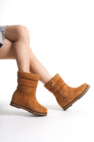 DELSOLERA Women's Tan Suede Flat Hidden Platform Daily Comfortable Stylish Boots