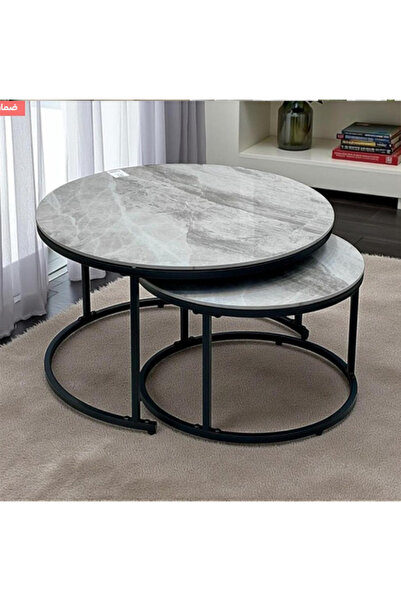 VALUE Round coffee table set with decorative marble design (2 pieces).