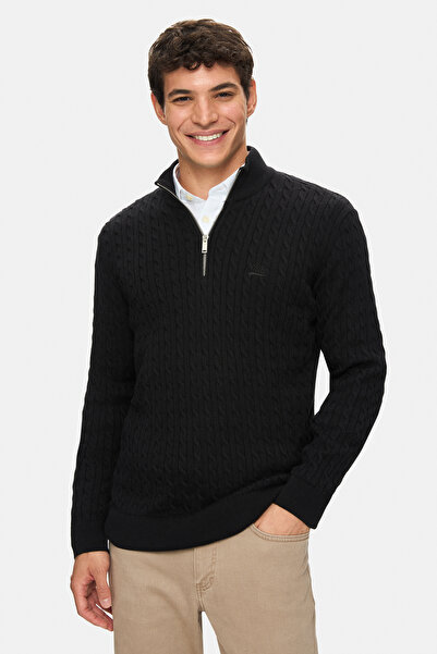 UCLA Palvin Black Half-Zip Embroidered Standard Fit Men's Knitwear