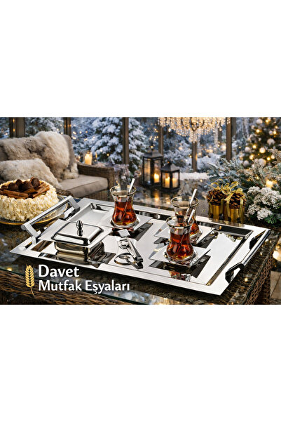 Davet Miranda 40 Parça Çay Seti - Paslanmaz Çelik ve Cam Seti - Bardak Seti