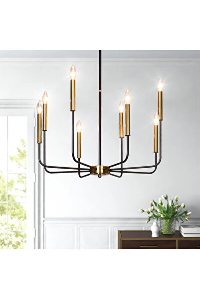 NZL Lighting Wayli 8'li Modern Mat Siyah Eskitme Avize ve ve Oturma Odası, Mu...