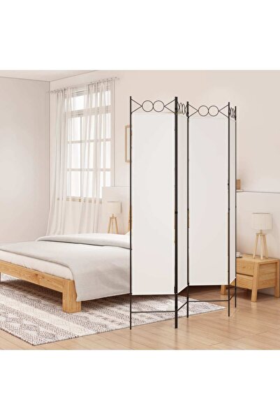 vidaxl فاصل غرفة أبيض مكون من 4 ألواح، مقاس 160 × 200 سم، مصنوع من القماش