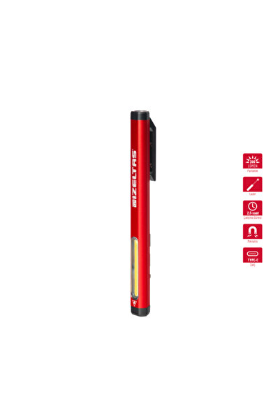 İzeltaş 300 Lümen COB LED Kalem Tipi Fener - Lazer Pointer Fonksiyonlu, Mıkna...