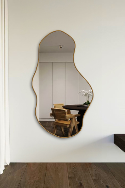 Fawdecor Modern Tasarım Ahşap Çerçeveli Asimetrik Dekoratif Ayna