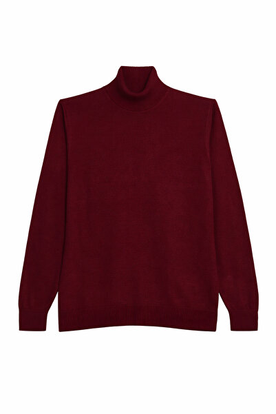 Tudors Slim Fit Full Turtleneck Plain Wool Claret Red Men's Knitwear Sweater
