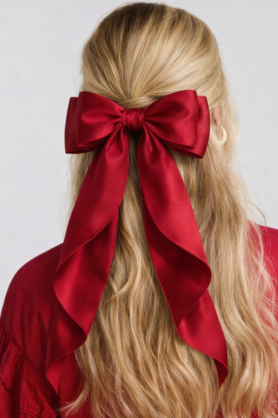 Katia&Bony مشبك تلقائي من الساتان مع قوس أحمر