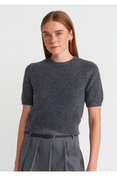 Serpirella Butik Crew Neck Sequined Glitter Knitwear Sweater