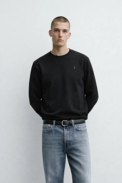 MATERIAL Ανδρικό φούτερ με λαιμόκοψη βασικό μαύρο