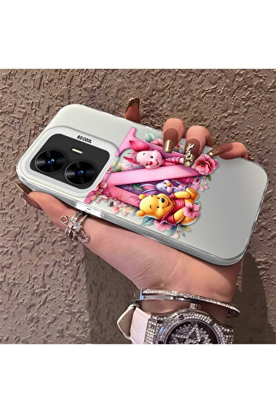 Hontinga حافظة صلبة رقيقة متوافقة مع كاميرا Realme C55 مع نمط دب لطيف