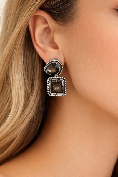 Miruva Brand Equivalent Vintage Stone Dangle Earrings – Women's Earrings with Square and Drop Detail