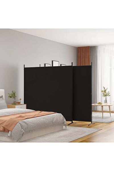 vidaxl فاصل غرفة ثلاثي الألواح، أسود، 525 × 180 سم، مصنوع من القماش