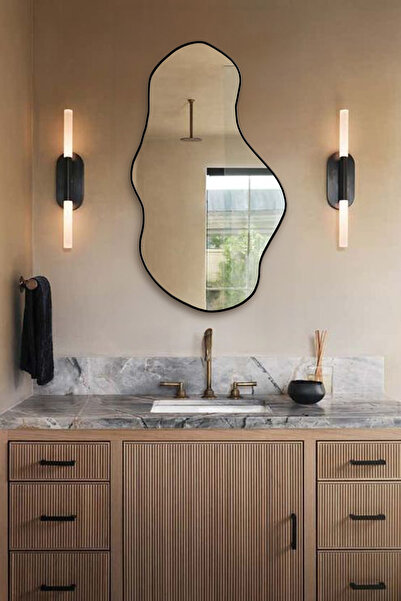 Fawdecor Modern Tasarım Ahşap Çerçeveli Asimetrik Dekoratif Ayna