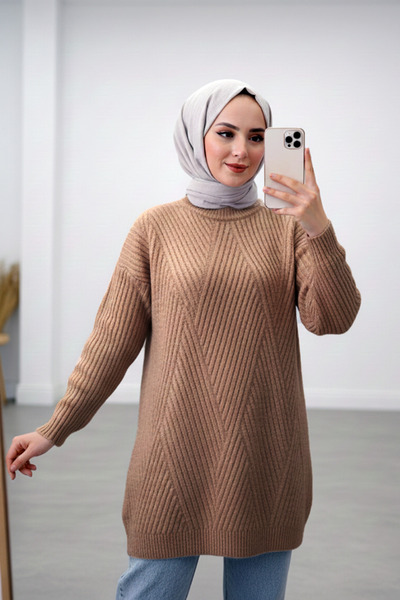 Kirazgym Yumoş Rope Line Pattern Knitwear Tunic Sweater