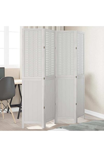 vidaxl فاصل غرفة من 4 ألواح، خشب الباولونيا الأبيض الصلب