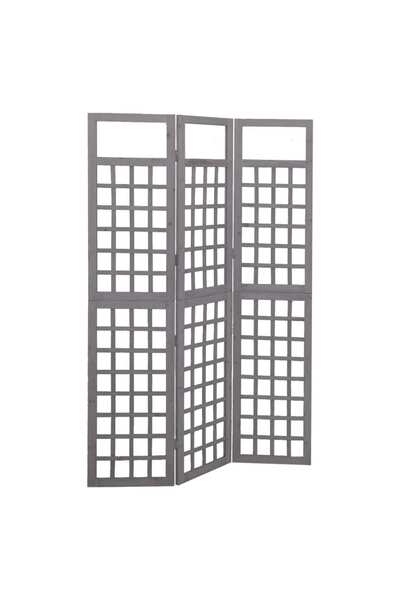 vidaxl فاصل/تعريشة للغرف بثلاثة ألواح من خشب التنوب الصلب الرمادي 121 × 180 سم