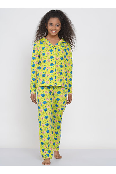 LAUREN SMITH Teen Girl's Pajama Set Long Sleeve Buttoned Top with pants 2 Pie...