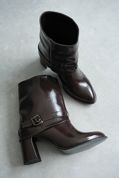 CİMİLİ SHOES Women's Black Heeled Boots Thick Heel Side Buckle Detail