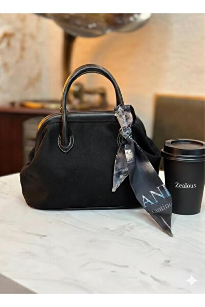 Zealous Women's Suede Textured Mini Hand and Shoulder Bag with Scarf Detail