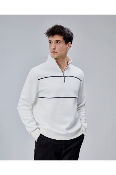 trender Half Zipper 3 Thread Men's Sweat 5720 Ecru