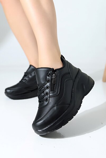 AlbiShoes Women's Hidden Wedge Heel Zippered Sneaker Sports Shoes High Sole W...