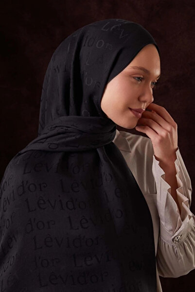 Levidor Text Printed Nai̇a Jacquard Shawl-Black