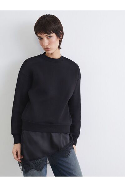 LC Waikiki Lcw Vision Lace Detailed Oversized Women's Thick Sweatshirt\T