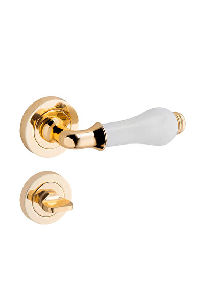 Nobel مقبض باب مزدوج مع شارة دائرية ذهبية اللون للمرحاض (بورسلين 32)