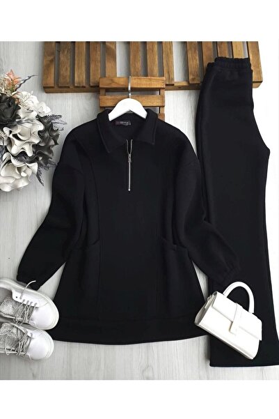 TrendParis Three-Thread Half-Zipper Detailed 2-Piece Set